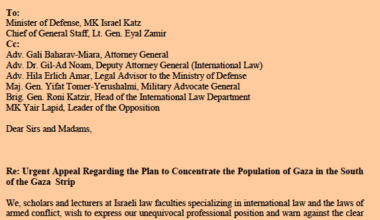 Israeli Law Scholars on Plan to "Concentrate" Gaza Population